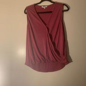 Ribbed faux wrap top, faux tuck